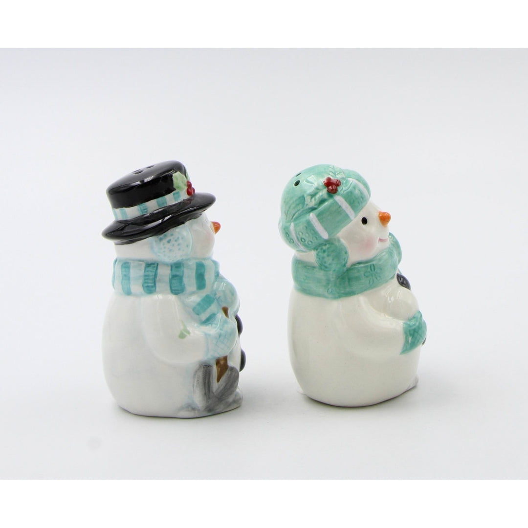 Ceramic  Blue and Green Snowman Salt and Pepper ShakersHome DcorKitchen Dcor Image 3