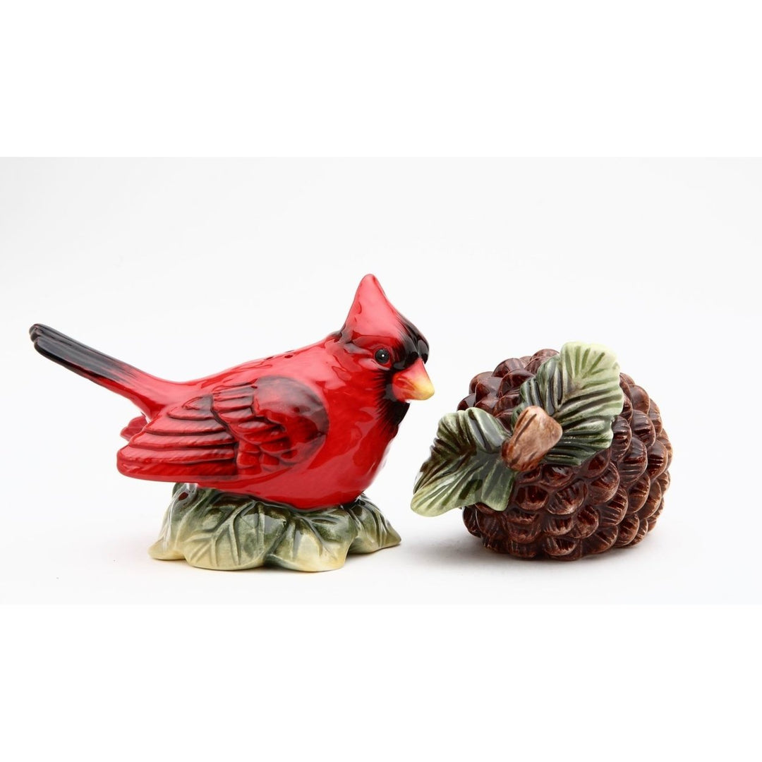 Ceramic Cardinal Bird Acorn Salt and Pepper Shakers Image 3