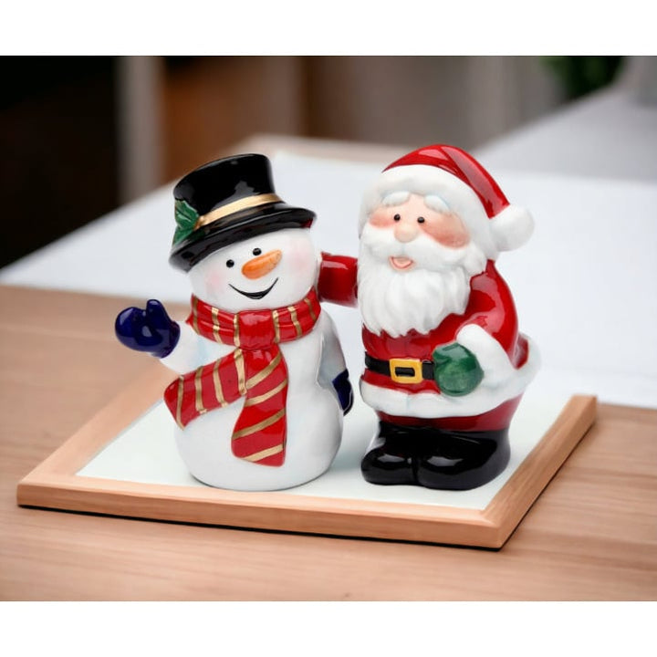 Ceramic Santa Claus Snowman Salt and Pepper Shakers Holiday Decor Kitchen Gift Image 2