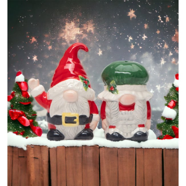 Ceramic Gnome Santa and Mrs Claus Salt and Pepper Shakers Image 1