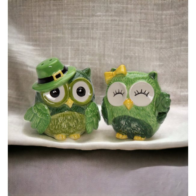 Ceramic Irish Owl Salt And Pepper ShakersHome DcorKitchen DcorIrish Saint Patricks Day Dcor Image 1