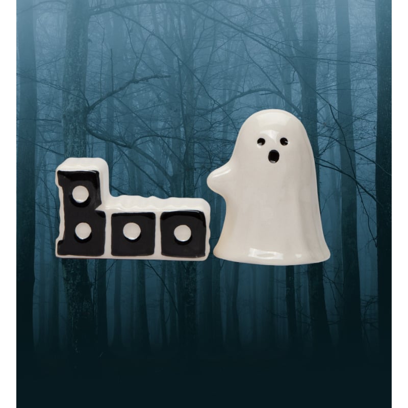 Ceramic Halloween Ghost Boo Salt and Pepper Shakers Image 1