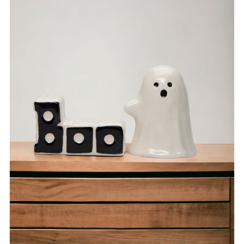 Ceramic Halloween Ghost Boo Salt and Pepper Shakers Image 2