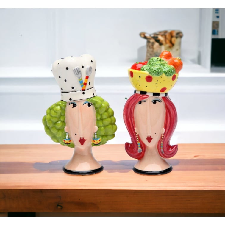 Ceramic Chef Lady Salt and Pepper Shakers  or Chef Image 2