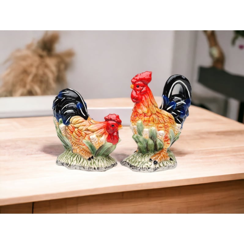 The Happy Farm Ceramic Rooster Salt and Pepper Shakers 5 Inch Gift Image 2