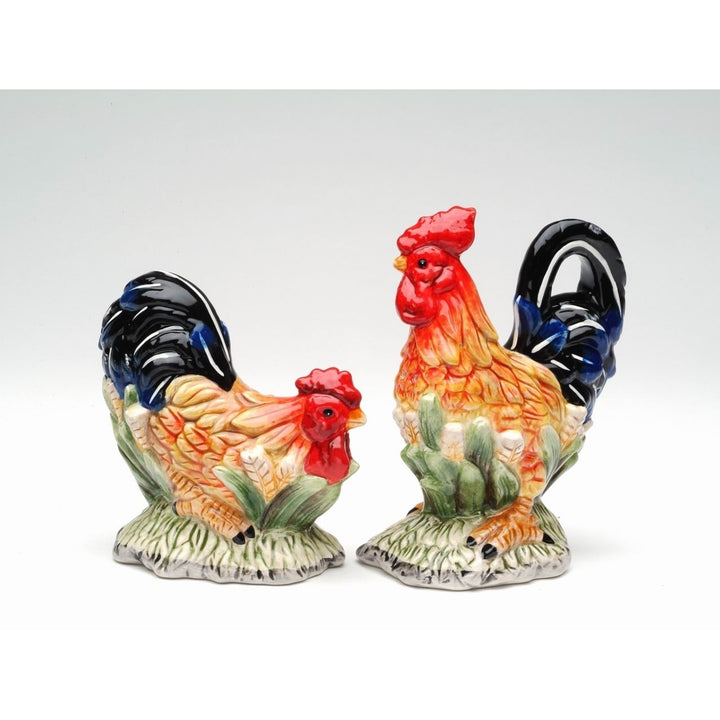 The Happy Farm Ceramic Rooster Salt and Pepper Shakers 5 Inch Gift Image 3