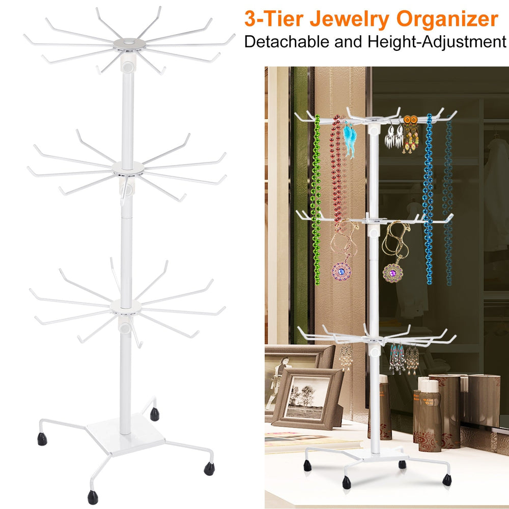 3-Tier Metal Jewelry Rack 30-Hook Necklaces Bracelets Display Stand Organizer Spinning Tower Holder Image 2