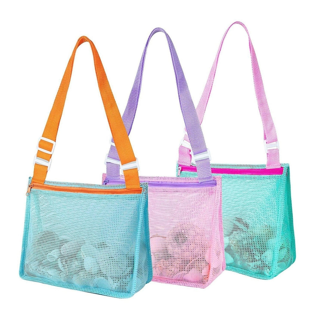 3Pcs Beach Mesh Bags Seashell Sand Toys Collecting Tote Bags with Adjustable Straps for Boys Girls Image 1