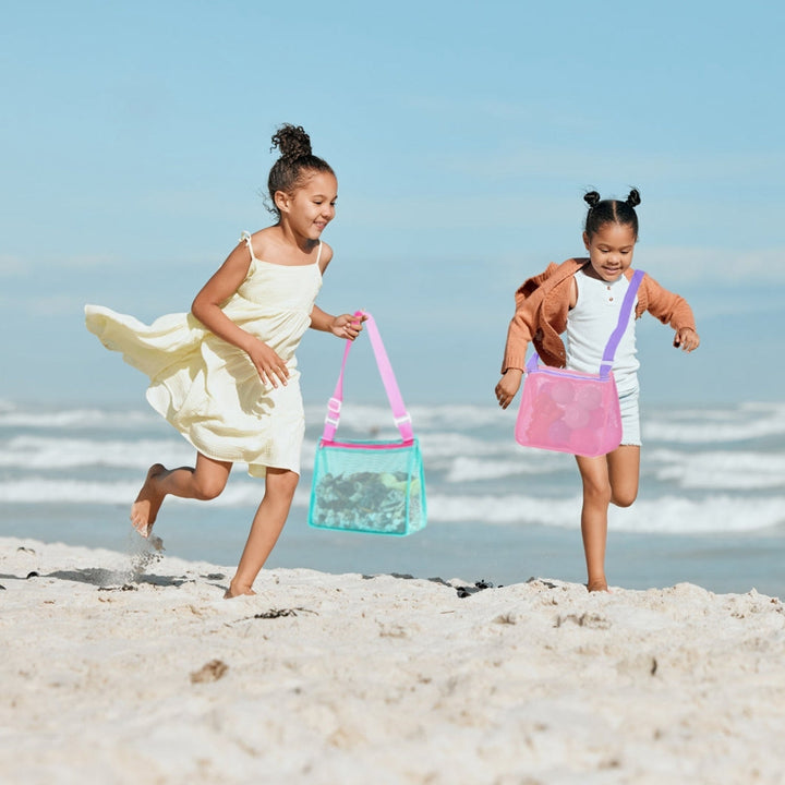 3Pcs Beach Mesh Bags Seashell Sand Toys Collecting Tote Bags with Adjustable Straps for Boys Girls Image 6