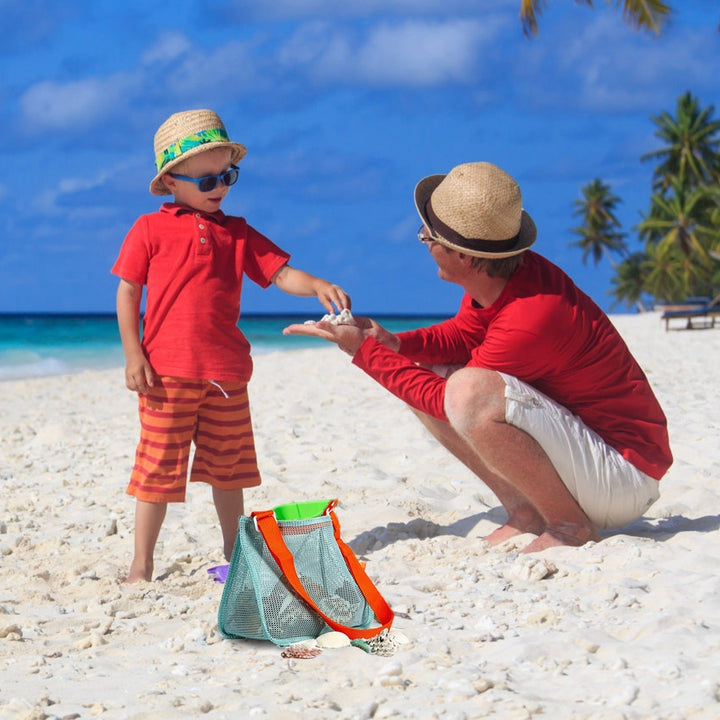 3Pcs Beach Mesh Bags Seashell Sand Toys Collecting Tote Bags with Adjustable Straps for Boys Girls Image 8