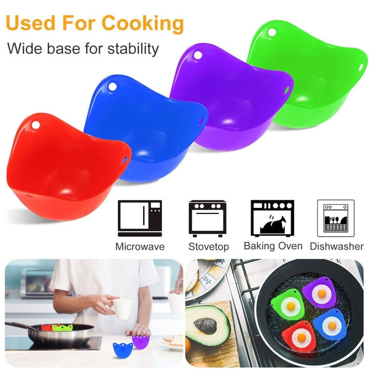 4 Pack Egg Poachers Silicond Egg Poaching Cups Non-Stick Poached Egg Maker for Microwave Stovetop Egg Cooking Image 3