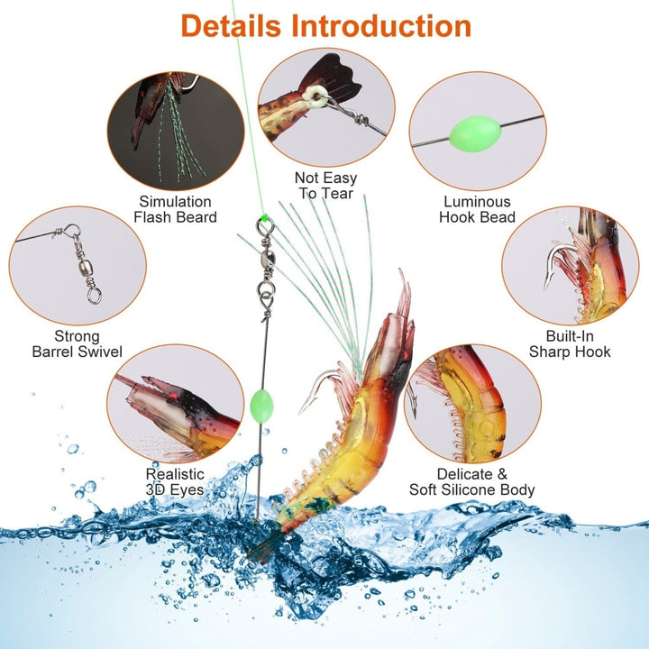 10Pcs Shrimp Bait Set Silicond Soft Lifelike Shrimp Fishing Lures with Luminous Sharp Hooks for Freshwater Saltwater Image 3