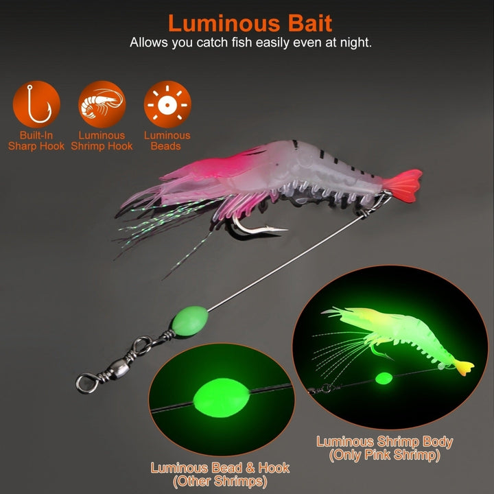 10Pcs Shrimp Bait Set Silicond Soft Lifelike Shrimp Fishing Lures with Luminous Sharp Hooks for Freshwater Saltwater Image 4