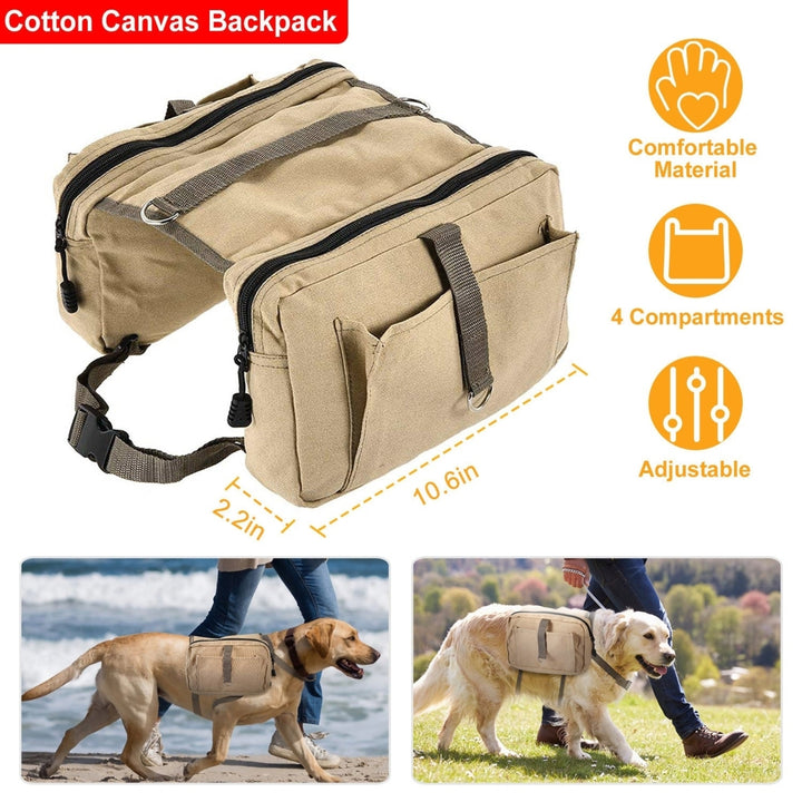 Pet Dog Backpack Hound Hiking Camping Saddle Bag Cotton Canvas For Medium Large Dog Image 4