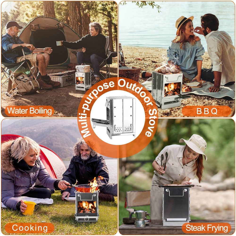 Portable Backpacking Stove for Camping Hiking Picnic BBQ Outdoor Cooker Folding Travel Charcoal Stove with Handle Carry Image 2