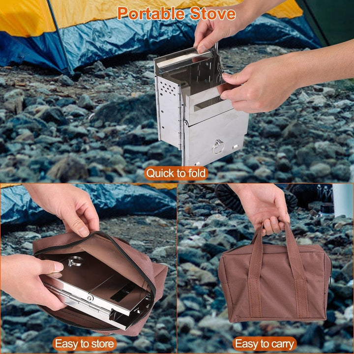 Portable Backpacking Stove for Camping Hiking Picnic BBQ Outdoor Cooker Folding Travel Charcoal Stove with Handle Carry Image 3