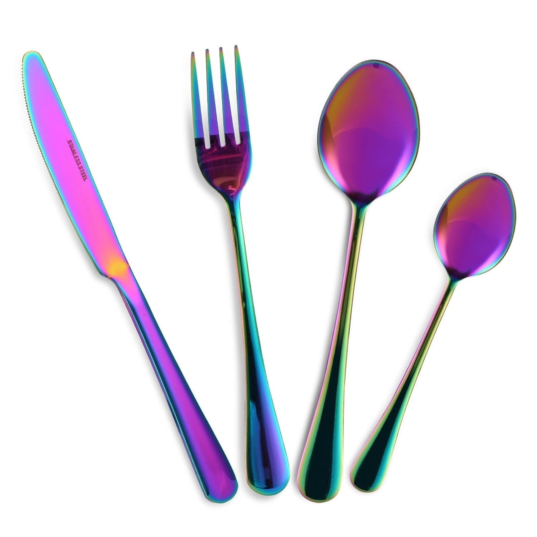 4Pcs Flatware Set Stainless Steel Silverware Cutlery Kitchen Utensil Set with Fork Knife Tea Spoon Image 1