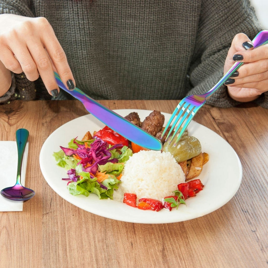 4Pcs Flatware Set Stainless Steel Silverware Cutlery Kitchen Utensil Set with Fork Knife Tea Spoon Image 3