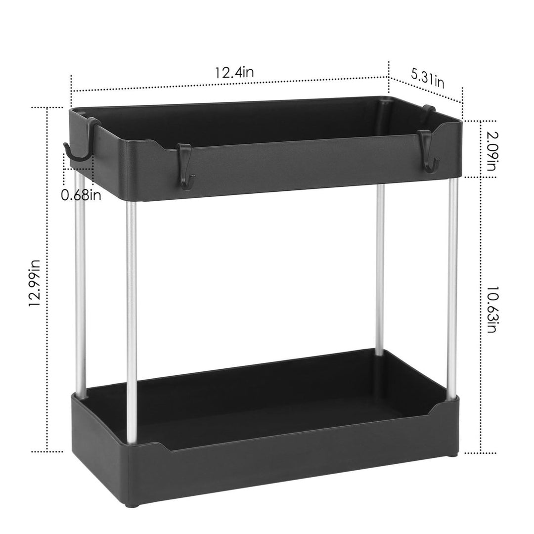 2-Tier Under Sink Shelf Organizer Space Saving Under Bathroom Sink Storage Rack with 4 Hooks Image 4