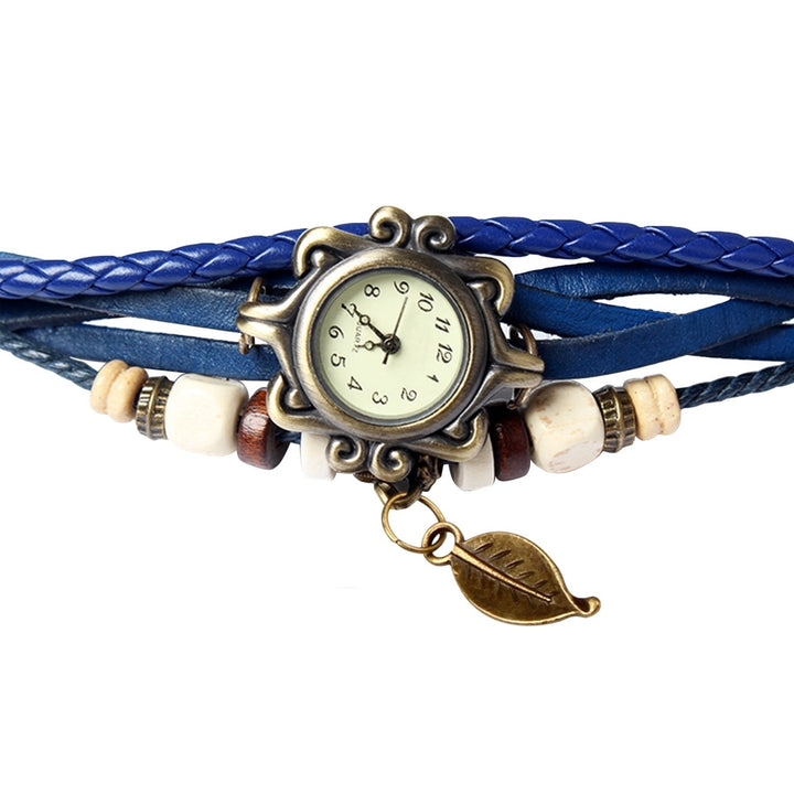 Beautiful Bohemian Style Retro Handmade Leather Tree Leaf Womens Watches Blue Image 3