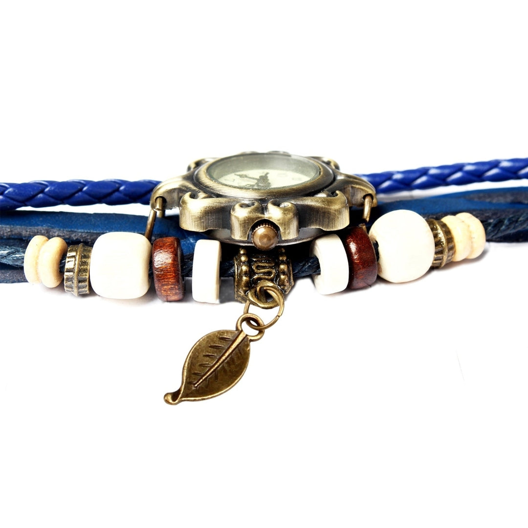 Beautiful Bohemian Style Retro Handmade Leather Tree Leaf Womens Watches Blue Image 4