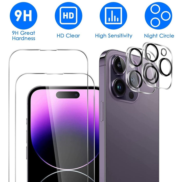 2Pcs HD Clear Screen Protectors 2Pcs Camera Len Protectors Tempered Glass Film Full Coverage Screen Protector Set Image 1