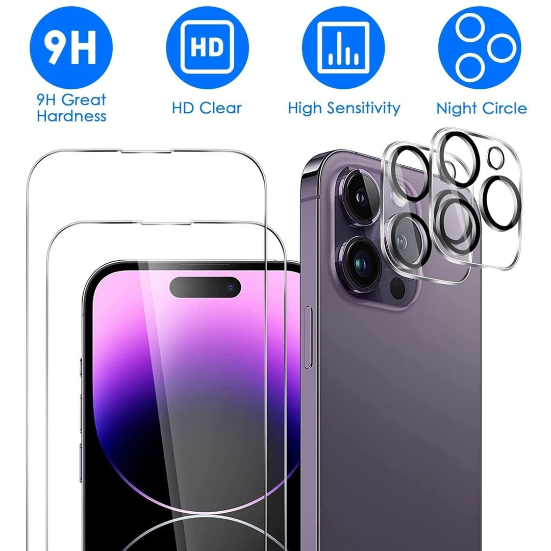 2Pcs HD Clear Screen Protectors 2Pcs Camera Len Protectors Tempered Glass Film Full Coverage Screen Protector Set Image 1