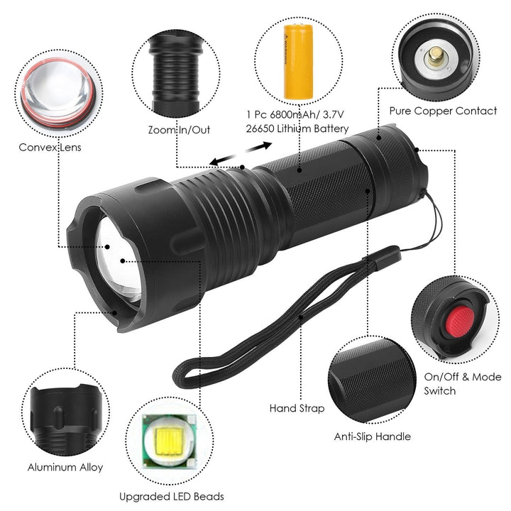 LED Rechargeable Flashlight Zoomable Aluminum Alloy Flashlight Torch Image 2