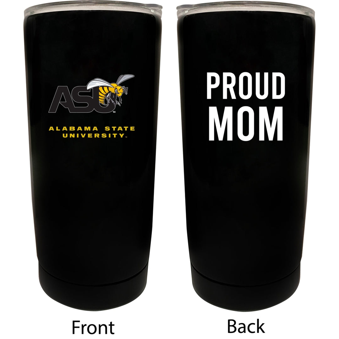 Alabama State University NCAA Insulated Tumbler - 16oz Stainless Steel Travel Mug Proud Mom Design Black Image 1