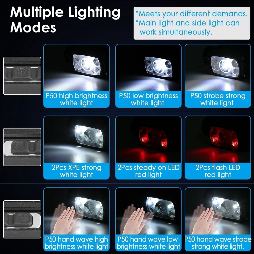 Rechargeable Motion Sensor Headlamp 9 Light Modes Hand Wave Headlight Phone Charging Torch Flashlight for Fishing Image 6