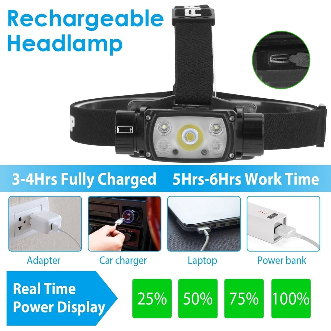 Rechargeable Motion Sensor Headlamp 9 Light Modes Hand Wave Headlight Phone Charging Torch Flashlight for Fishing Image 9