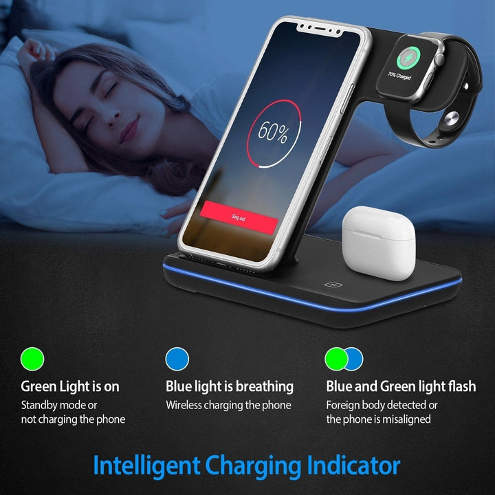 Wireless Charger 3 in 1 Charger Stand 15W Fast Charging Station Dock for iWatch Series 5 4 3 2 1 Image 4