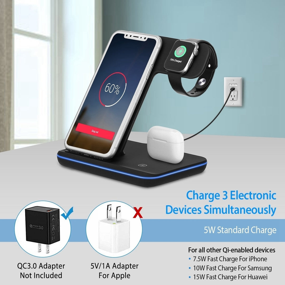 Wireless Charger 3 in 1 Charger Stand 15W Fast Charging Station Dock for iWatch Series 5 4 3 2 1 Image 7