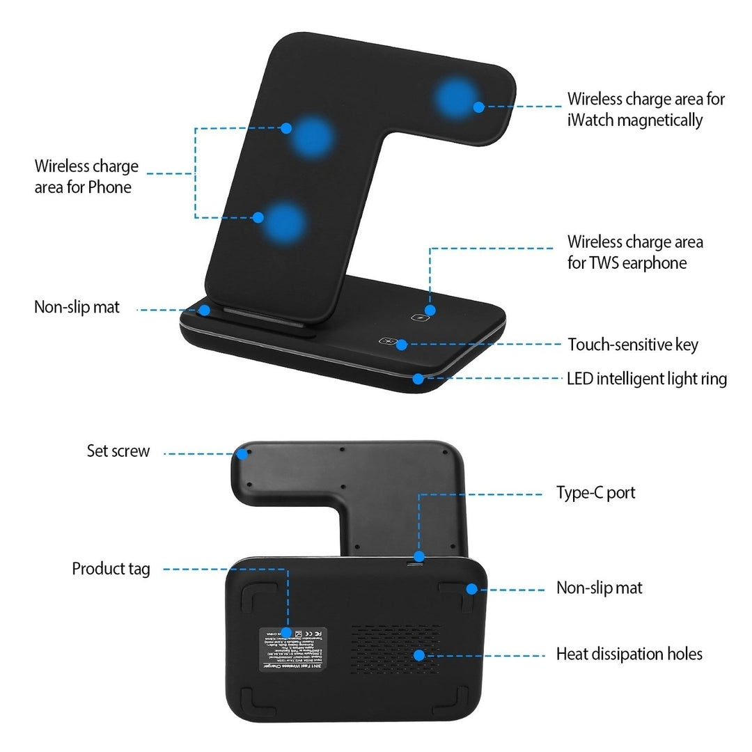 Wireless Charger 3 in 1 Charger Stand 15W Fast Charging Station Dock for iWatch Series 5 4 3 2 1 Image 8