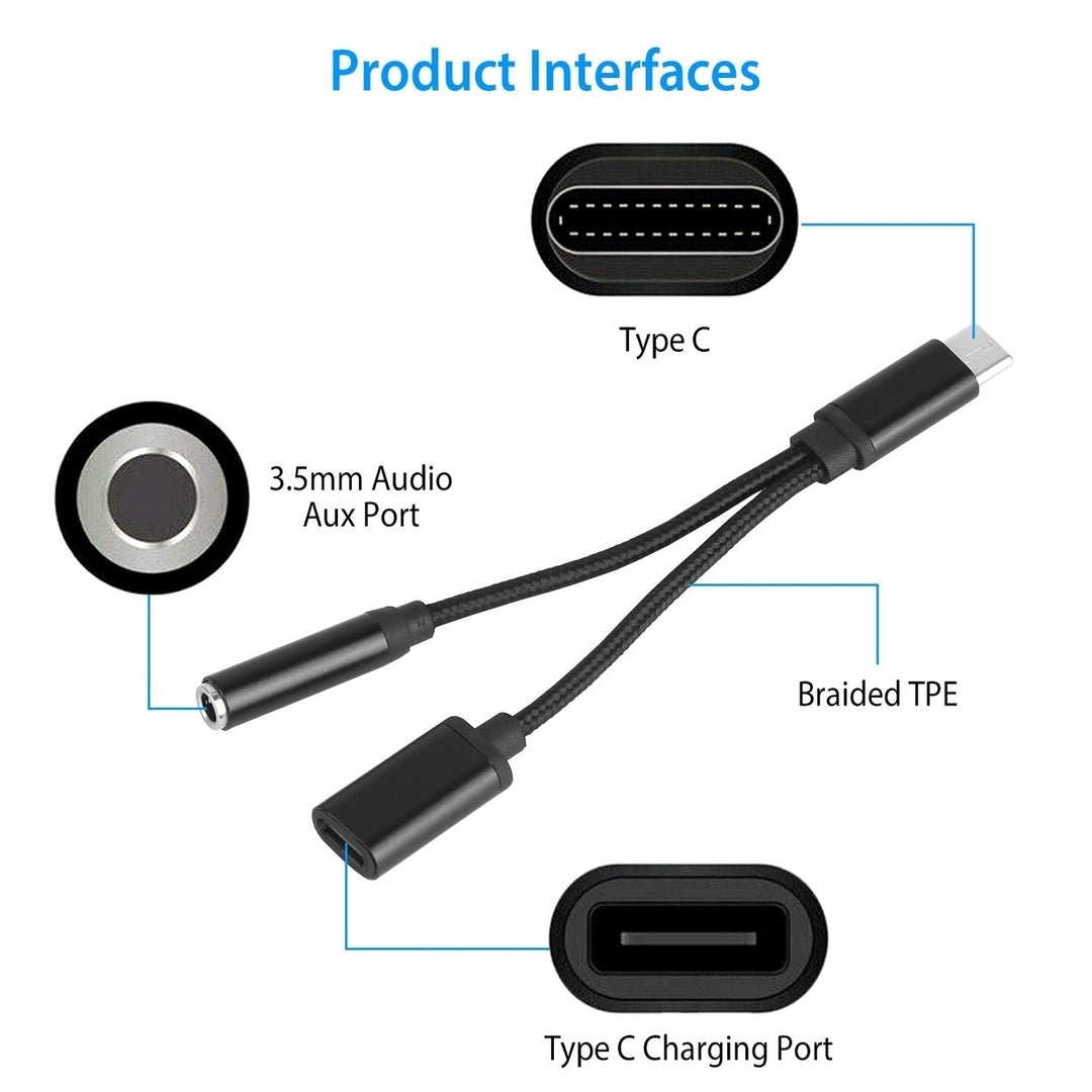 USB Type C to 3.5mm Aux Audio Charging Adapter Braided TPE Metal Shell Image 6