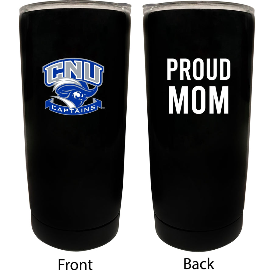 Christopher Newport Captains NCAA Insulated Tumbler - 16oz Stainless Steel Travel Mug Proud Mom Design Black Image 1