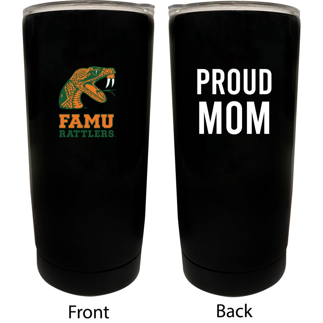 Florida AandM Rattlers NCAA Insulated Tumbler - 16oz Stainless Steel Travel Mug Proud Mom Design Black Image 1