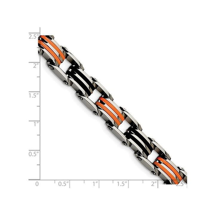 Mens Stainless Steel Bracelet with Black and Orange Rubber 8.75 Inch Image 4