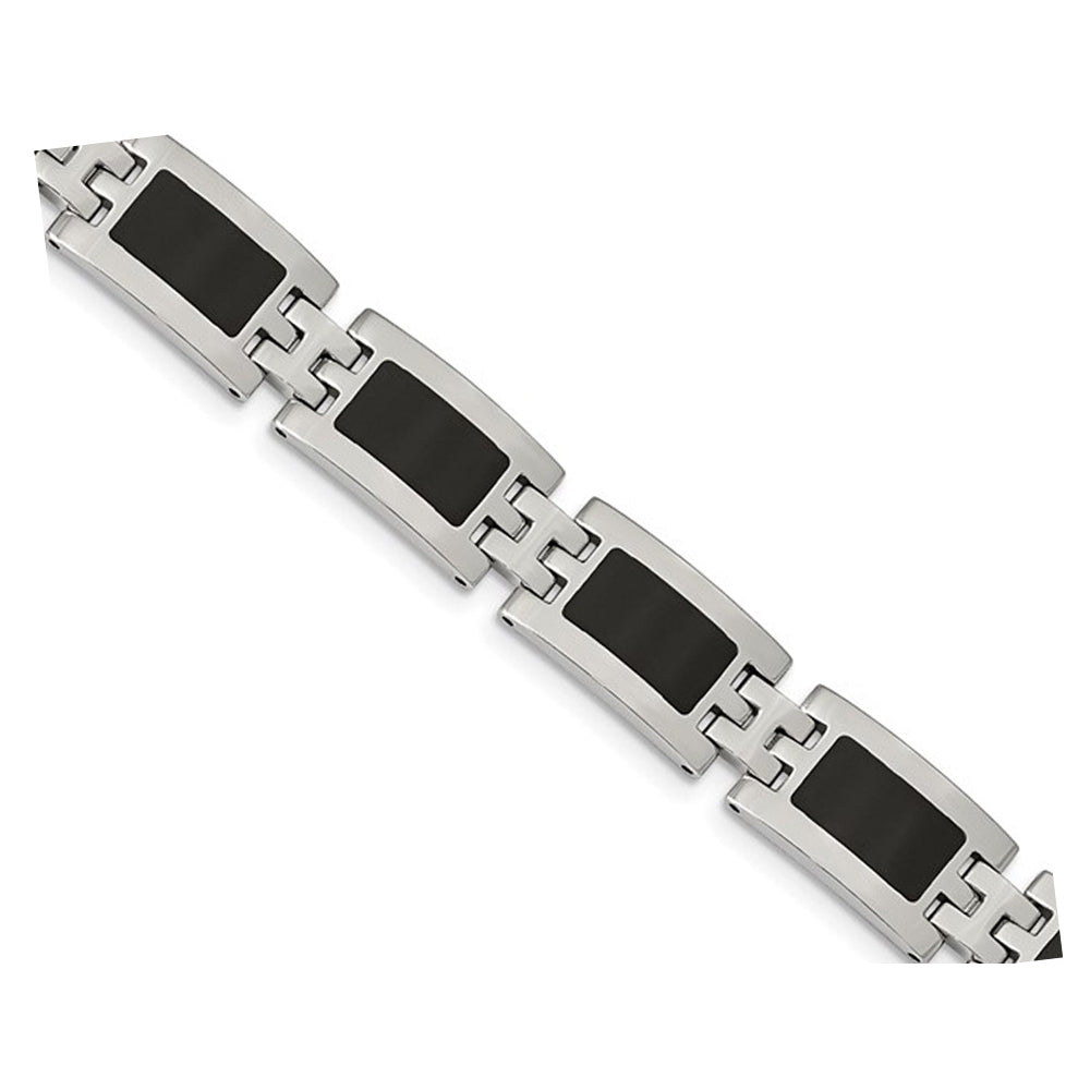 Mens Stainless Steel Bracelet with Black Enamel (9 Inches ) Image 1