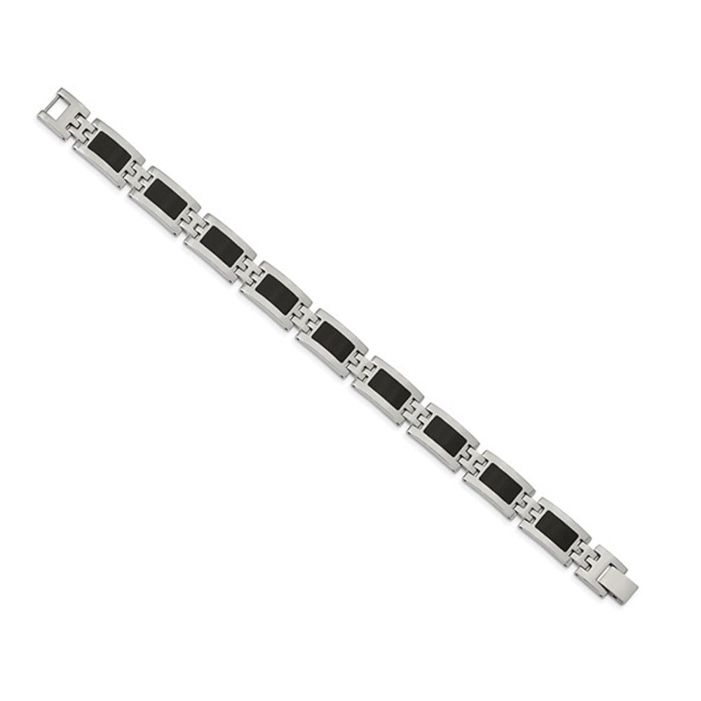 Mens Stainless Steel Bracelet with Black Enamel (9 Inches ) Image 2