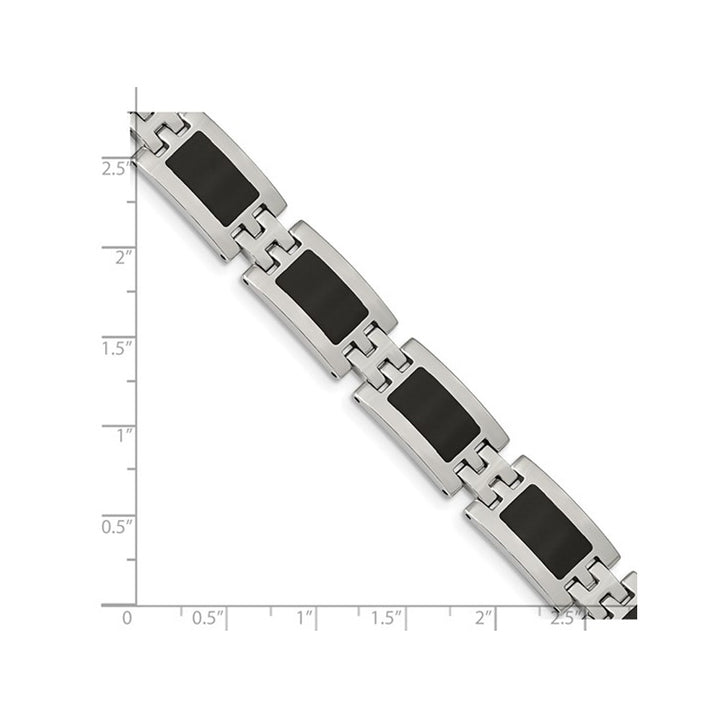 Mens Stainless Steel Bracelet with Black Enamel (9 Inches ) Image 3