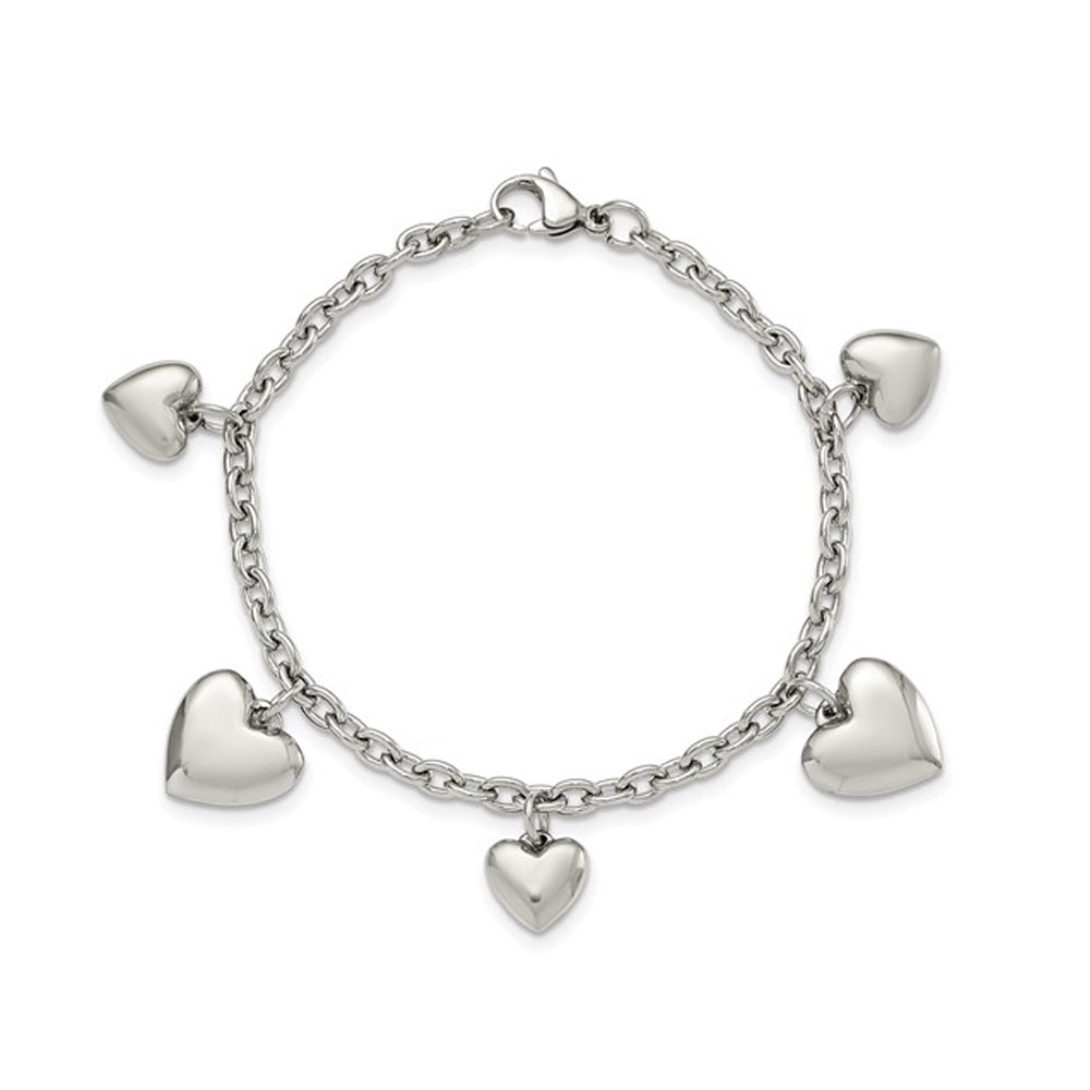 Stainless Steel Polished Hearts Bracelet 8 inches Image 1