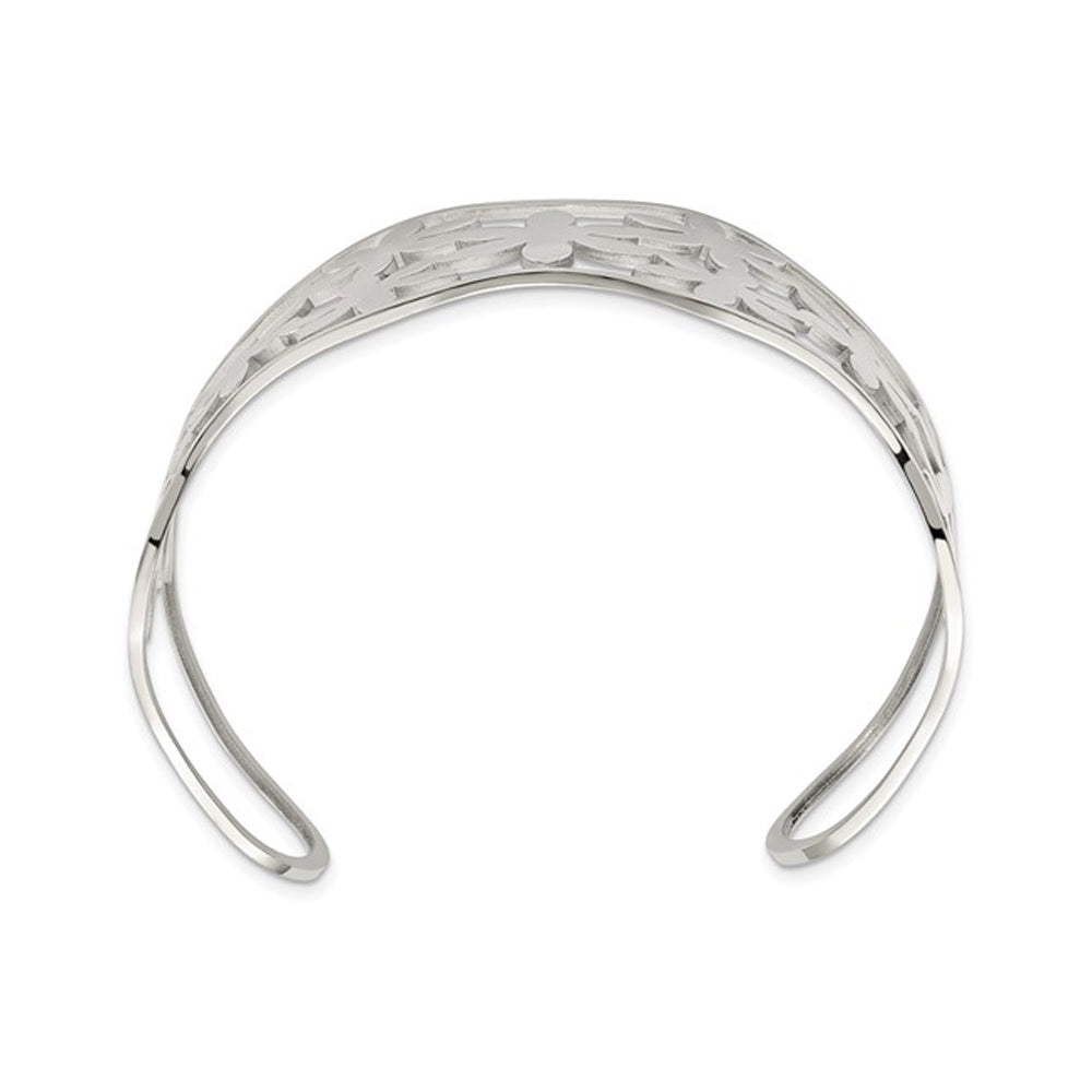 Stainless Steel Polished Flower Cuff Bangle Bracelet Image 4