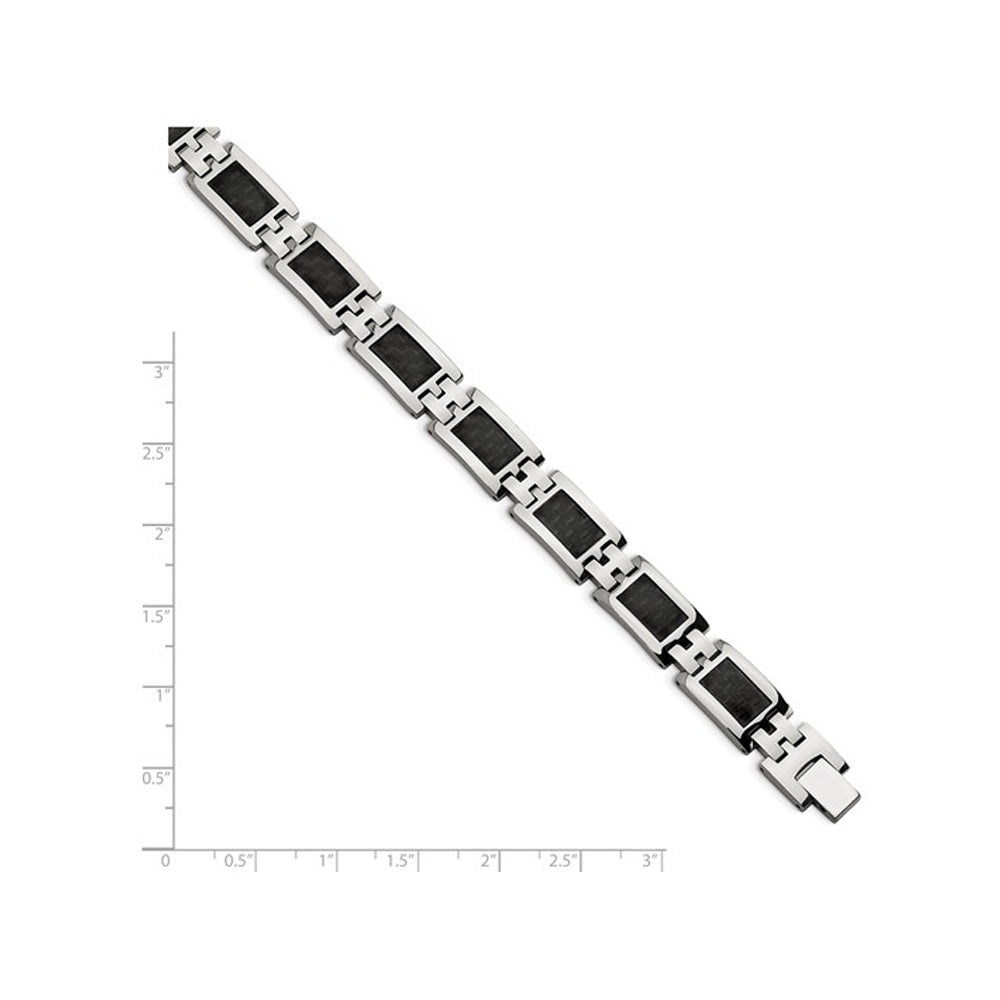 Mens Stainless Steel Carbon Fiber Bracelet 9.25 Inches Image 4