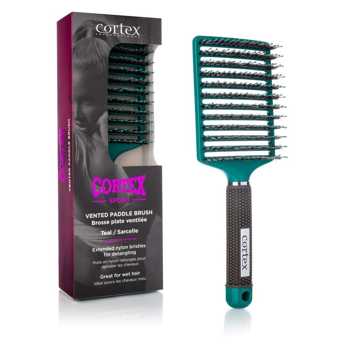 Cortex International Sport Paddle Hair Brush Vented Detangler Teal 3.5" Boar Nylon Image 1