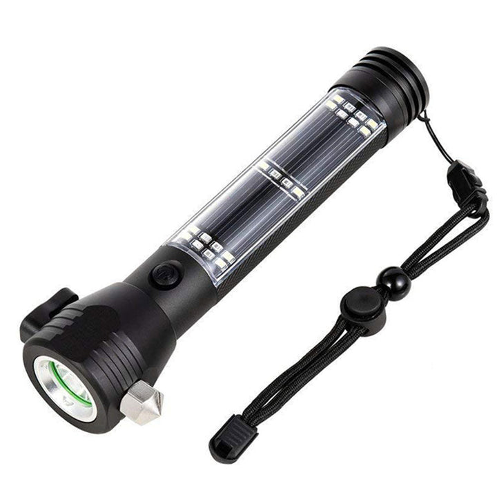 8 in 1 Multi Function Flash Light,USB Rechargeable Solar Powered Flashlight with Glass Breaker Image 1