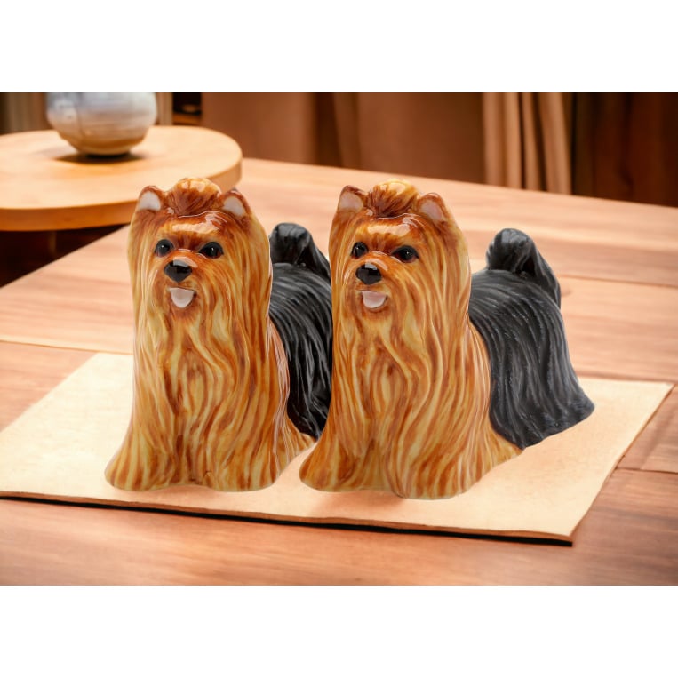 Ceramic Yorkshire Terrier Salt and Pepper Shakers Hand-Painted Gift Image 2