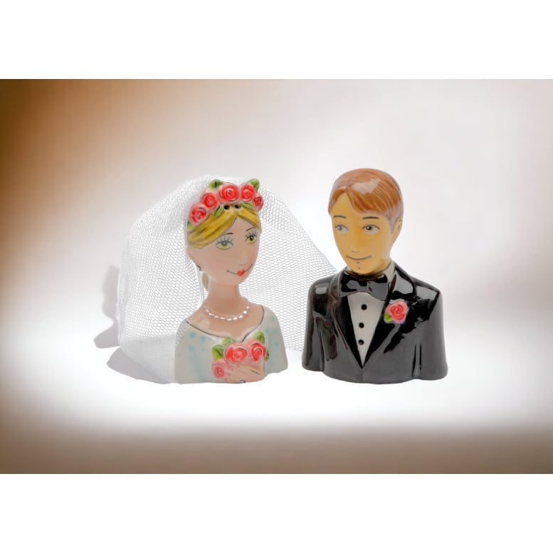 Ceramic Wedding Bride and Groom Salt and Pepper Shakers Unique Gift Decor Image 1