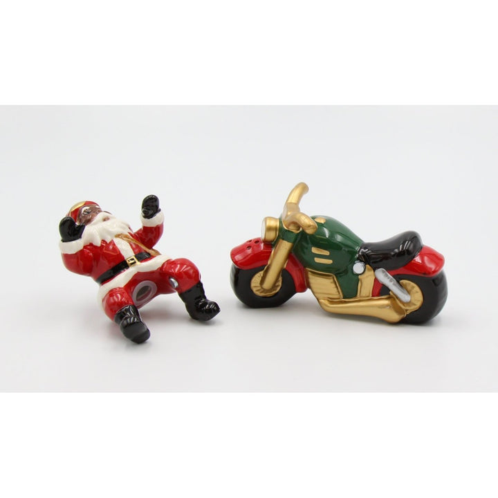 Ceramic African American Santa Motorcycle Salt and Pepper Shakers Image 3