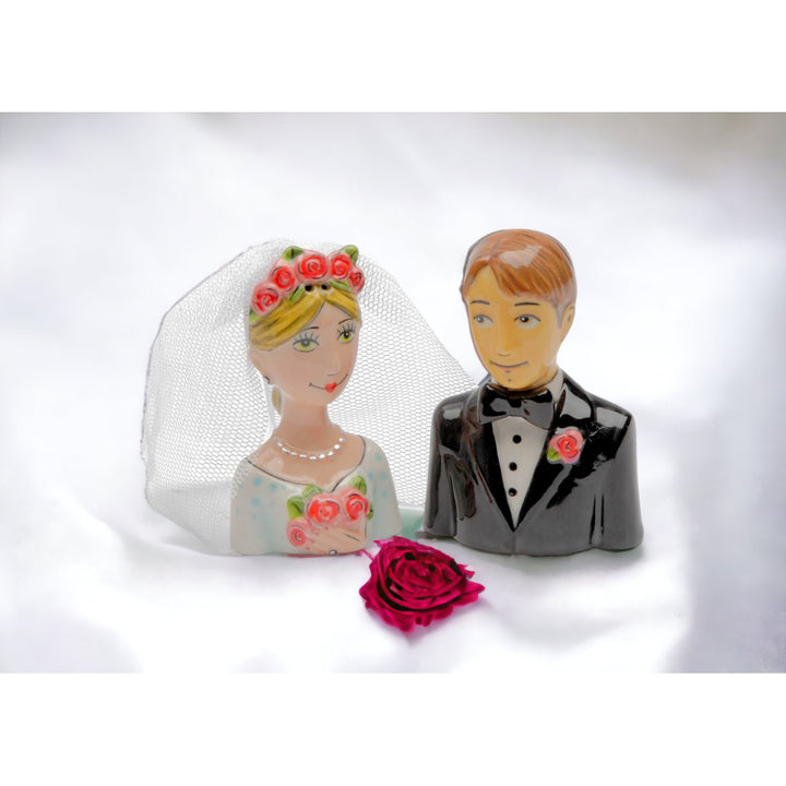 Ceramic Wedding Bride and Groom Salt and Pepper Shakers Unique Gift Decor Image 2